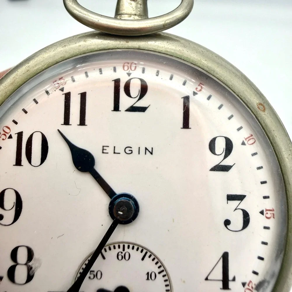 1927 Elgin Pocket Watch Size 16s Grade 480 7J Silverode Red Minute Track Running
